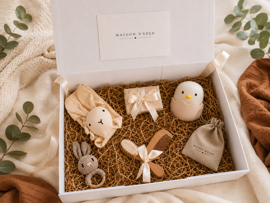 Coffret cadeau naissance avec doudou et veilleuse - Maison d'Eden