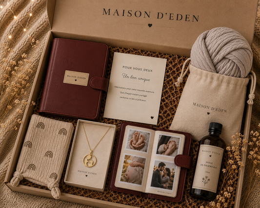 Coffret naissance avec album photo et collier maman bébé - Maison d'Eden